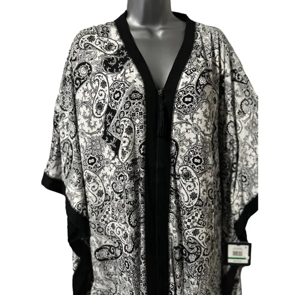 ELLEN TRACY Womens Caftan - Soft Stretch Jersey Zip Front Lounge Caftan L/XL - Picture 5 of 11
